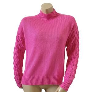 TRIBEKKA 44 Womens Size Small Hot Neon Pink Mock Turtleneck Pullover Sweater